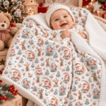 Tecido Popeline Bola de Neve Pai Natal e Rena - Branco