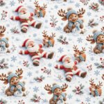 Tecido Popeline Pai Natal Rena e Boneco de Neve - Branco