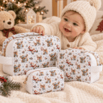Tecido Popeline Pai Natal Rena e Boneco de Neve - Branco