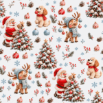 Tecido Popeline Pai Natal de Rena - Branco