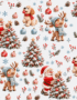 Tecido Popeline Pai Natal de Rena - Branco