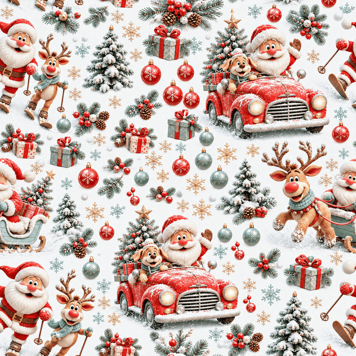 Tecido Popeline Pai Natal de Rena - Branco