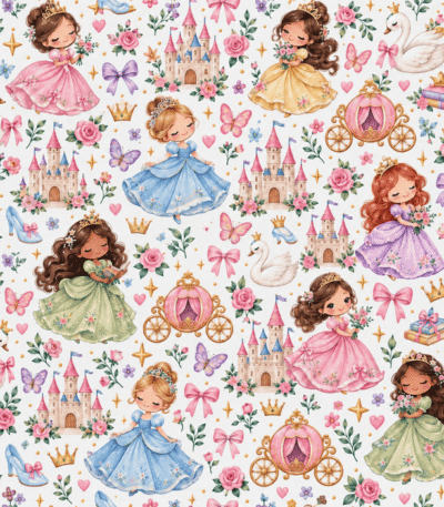 Tecido Popeline Princesas – Branco
