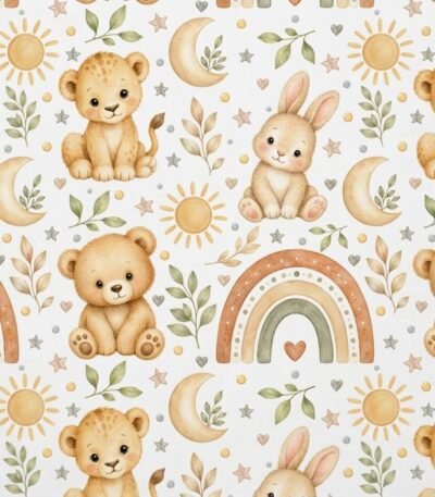 Tecido Popeline Selva e Arco-Íris – Branco