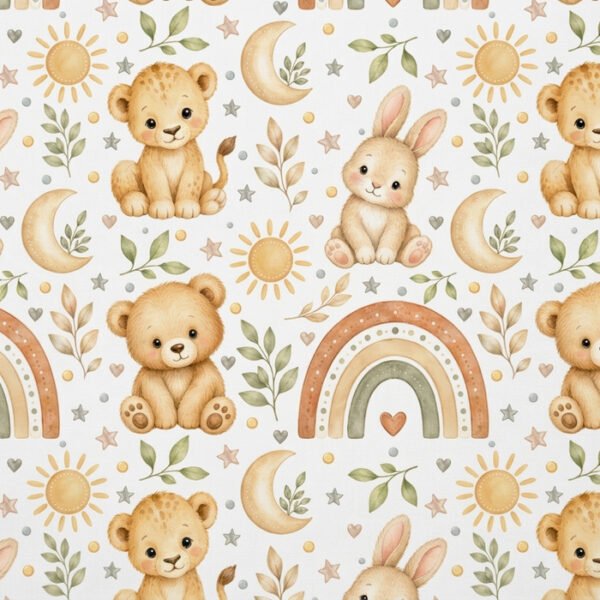 Tecido Popeline Selva e Arco-Íris - Branco