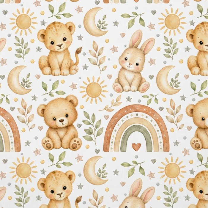 Tecido Popeline Selva e Arco-Íris - Branco