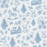 Tecido Popeline Toile Natalício Vintage - Azul