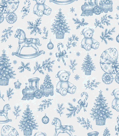 Tecido Popeline Toile Natalício Vintage – Azul