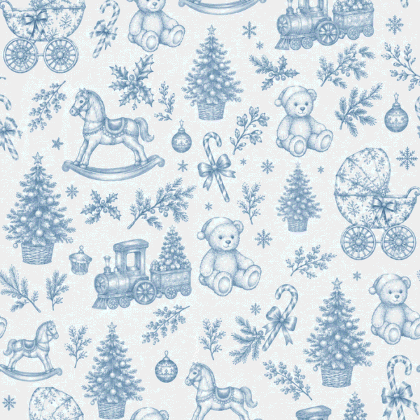 Tecido Popeline Toile Natalício Vintage - Azul
