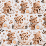 Tecido Popeline Ursinhos na Neve - Branco