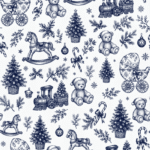 Tecido Popeline Toile Natalício Vintage - Azul Marinho