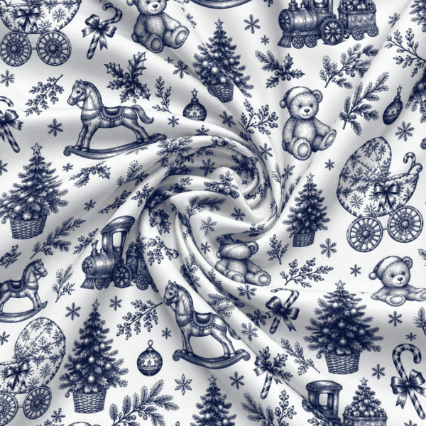Tecido Popeline Toile Natalício Vintage - Azul Marinho