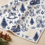 Tecido Popeline Toile Natalício Vintage - Azul Marinho