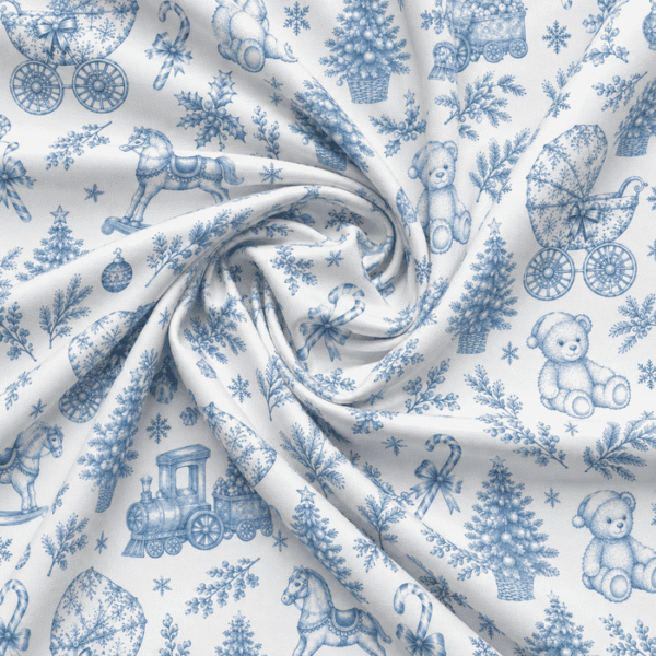 Tecido Popeline Toile Natalício Vintage - Azul