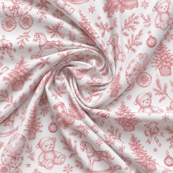 Tecido Popeline Toile Natalício Vintage - Rosa