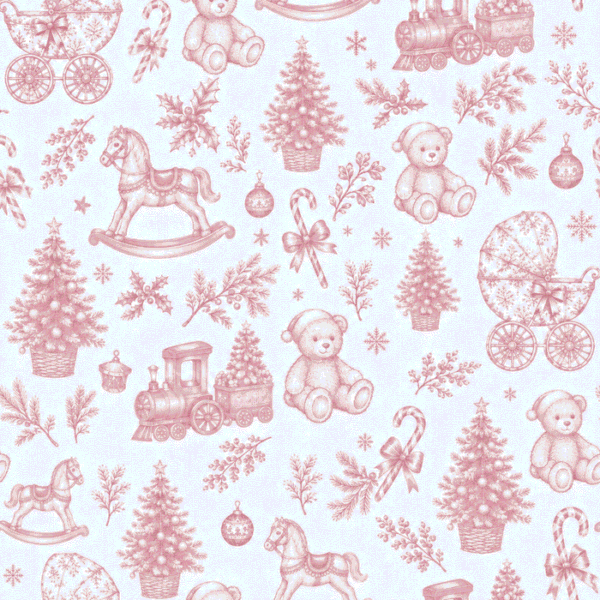 Tecido Popeline Toile Natalício Vintage - Rosa
