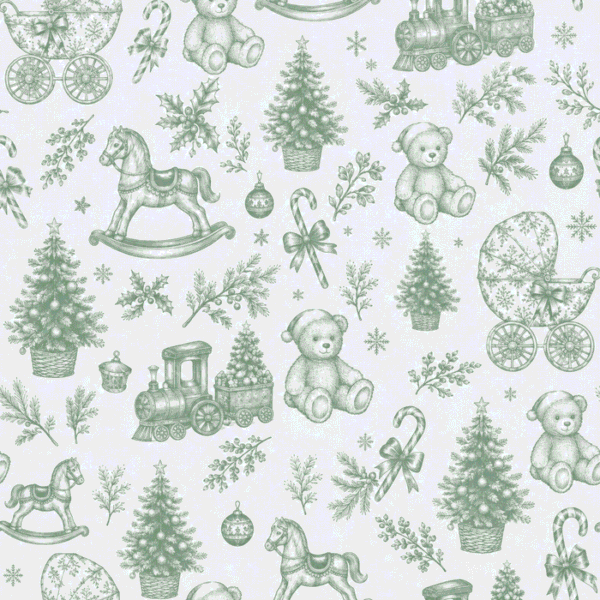 Tecido Popeline Toile Natalício Vintage - Verde Menta