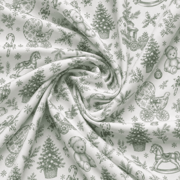 Tecido Popeline Toile Natalício Vintage - Verde Menta