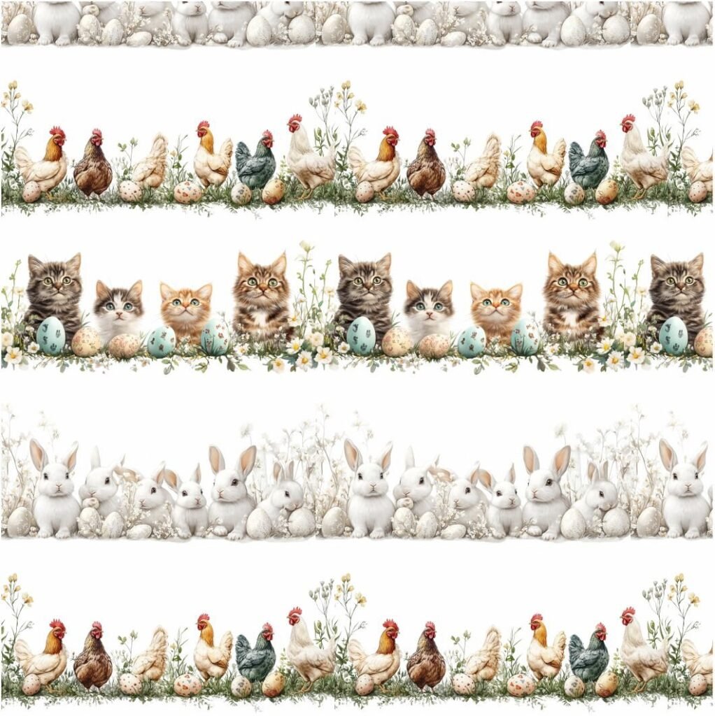 Tecido Decoração Policanvas Barras Animais Páscoa