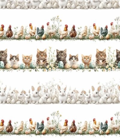 Tecido Decoração Policanvas Barras Animais Páscoa