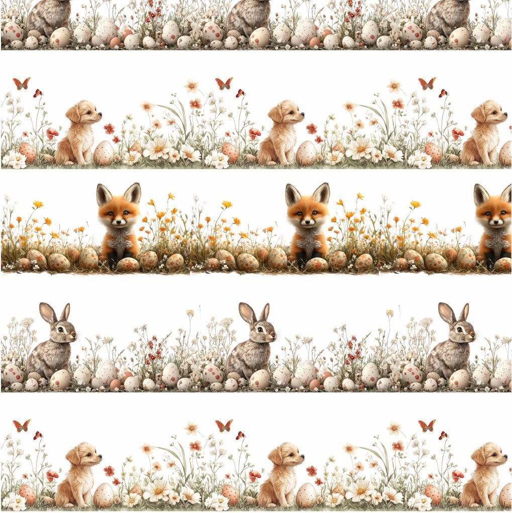Tecido Decoração Policanvas Barras Animais Páscoa